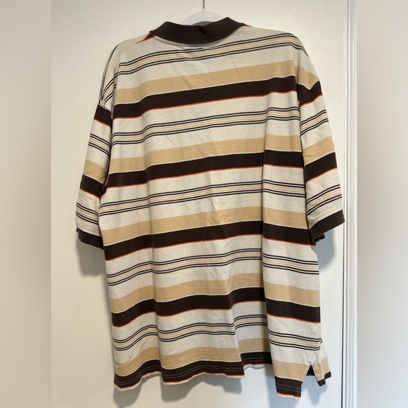 Vintage 90s Y2K South Pole Sz: 3XL Tan & Dark Brown Striped Short Sleeve Polo. - Picture 2 of 16